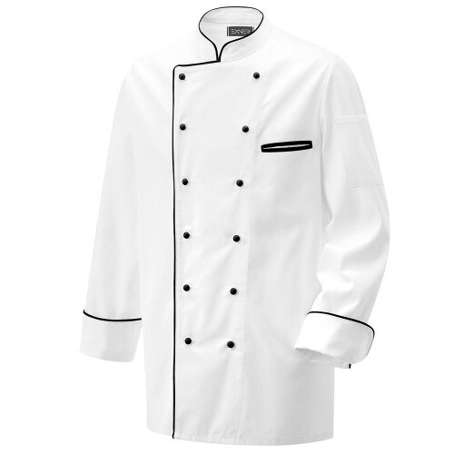 203 - Kochjacke weiß langarm mit Paspel in verschiedenen Farben : schwarz 100% Baumwolle 230 g/m² (15) 56