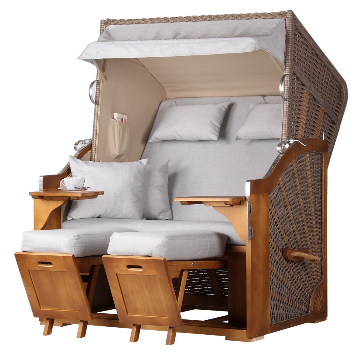 Strandkorb Komplettset - bene living - Schleswig Pinie - PE mokka - Modell 563