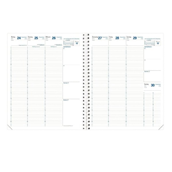Kalendereinlage Eurequart, 12 Monate: Januar bis Dezember, 1 Woche / 2 Seiten, Spaltenansicht, 240 x 300 mm