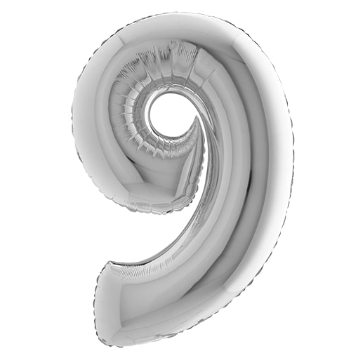 Ballons mylar 36 cm "9" argent (30 unités) MESA BELLA