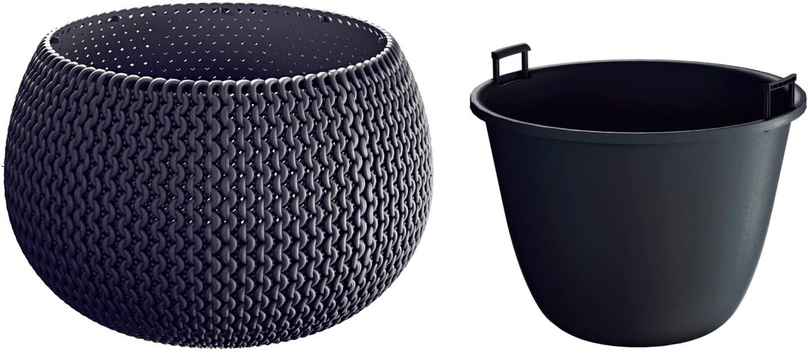 Prosperplast - Runde Pflanztöpfe mit Reservoir Splofy Bowl aus Kunststoff in Anthrazit, 29 x 29 x 19 cm