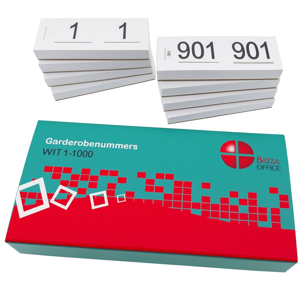 Benza - Garderobenummers cloakroom – Set 1 t/m 1000 – Dubbele Tickets - Wit