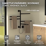 thumbnail of LuxeBath Elektrischer Handtuchwärmer Schwarz matt 75W, 5 schwenkbare Arme, 450x622 mm, 45–60°C, Timer