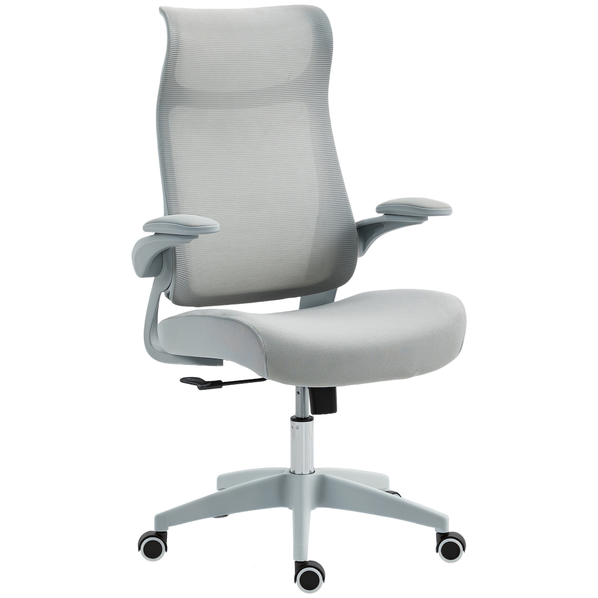 HOMCOM silla de oficina giratoria de malla, con soporte lumbar, reposabrazos abatibles, reposacabezas integrado, basculante, altura ajustable, gris