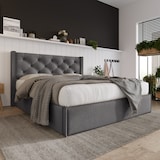 thumbnail of Merax Hydraulisches Polsterbett 140x200 Stauraumbett Doppelbett aus Baumwolle mit Metallrahmen & Lattenrost Grau