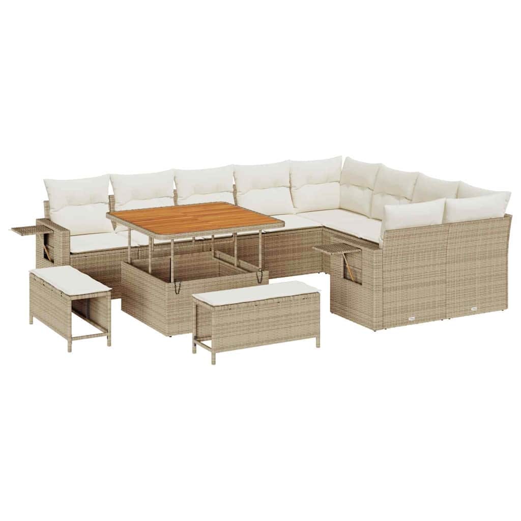 vidaXL Garten-Sofa-Set mit Kissen mit Speicher 12 pcs Beige und Creme