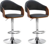thumbnail of 2er Set Barhocker BOROS - Kunstleder Walnuss/schwarz 50x49x89 cm Schwarz Silber | Barstuhl Höhenverstellbar Mit Lehne Drehbar Tresenhocker Tresenstuhl