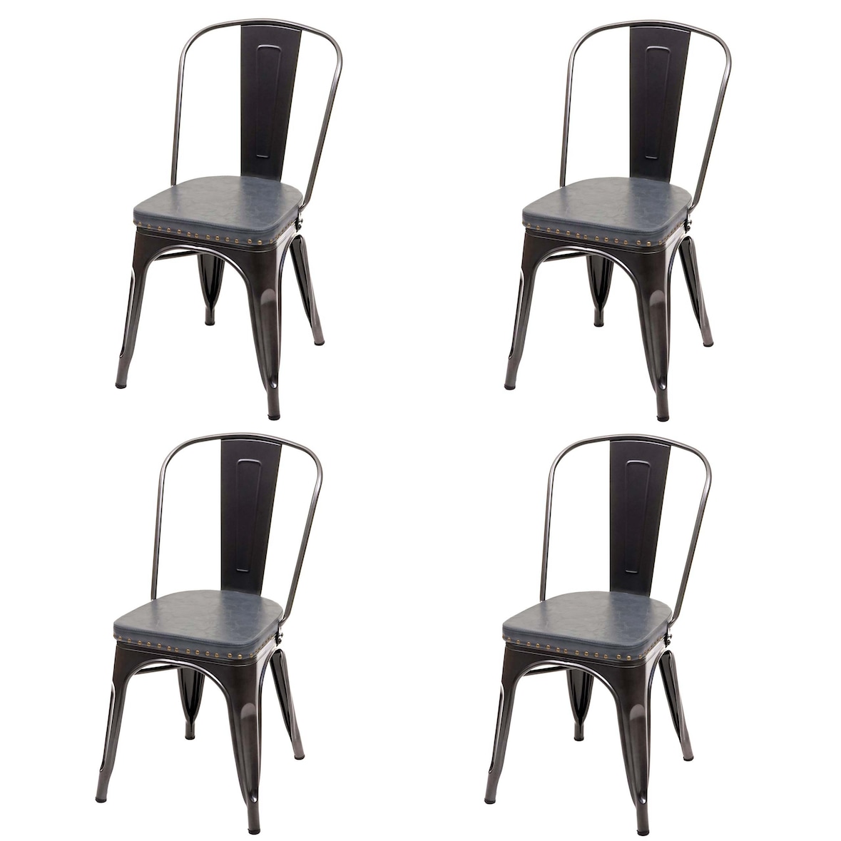 Set di 4 sedie da pranzo HWC-H10e, sedia da cucina, Chesterfield metallo ecopelle industriale gastro ~ nero-grigio