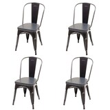 thumbnail of Set di 4 sedie da pranzo HWC-H10e, sedia da cucina, Chesterfield metallo ecopelle industriale gastro ~ nero-grigio