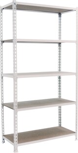 thumbnail of SimonRack Estantería Metálica, 1800x800x300 mm, 5 Alturas, Bandeja Madera, 150 kg de Punto Flexión, Blanco/Madera - Maderclick