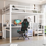 thumbnail of Hochbett 140x200 cm aus Eisenrahmen mit Schreibtisch und Steckdose – funktionales Design und hohe Sicherheit Weiß