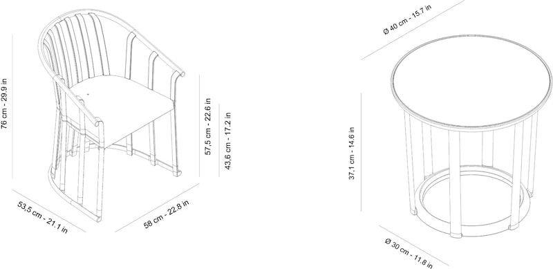Resol RAFF Poltrona-Mesa Interior, Exterior Set 2+1 Preto | Makro