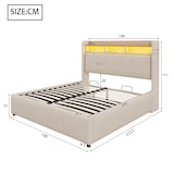 thumbnail of Polsterbett mit Stauraum und LED-Farbwechsel, hydraulischem Hebemechanismus und USB-Anschlüssen, aus Leinenstoff, 140x200 cm, Beige
