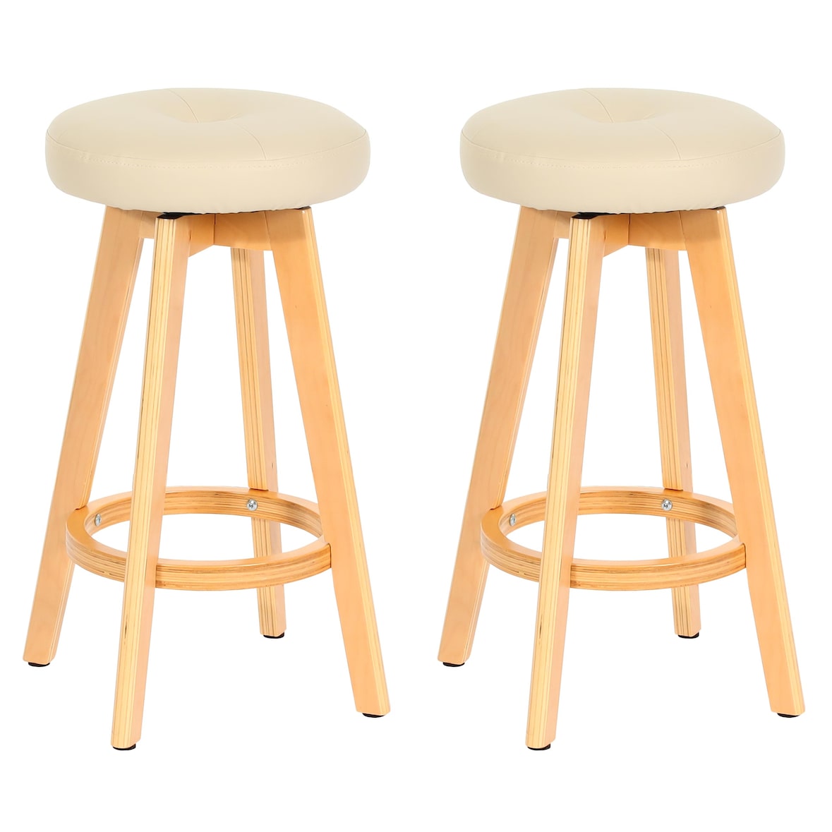 Set van 2 barkrukken Navan, barkruk counter stool, hout imitatieleer draaibaar ~ crème, lichtgekleurde poten