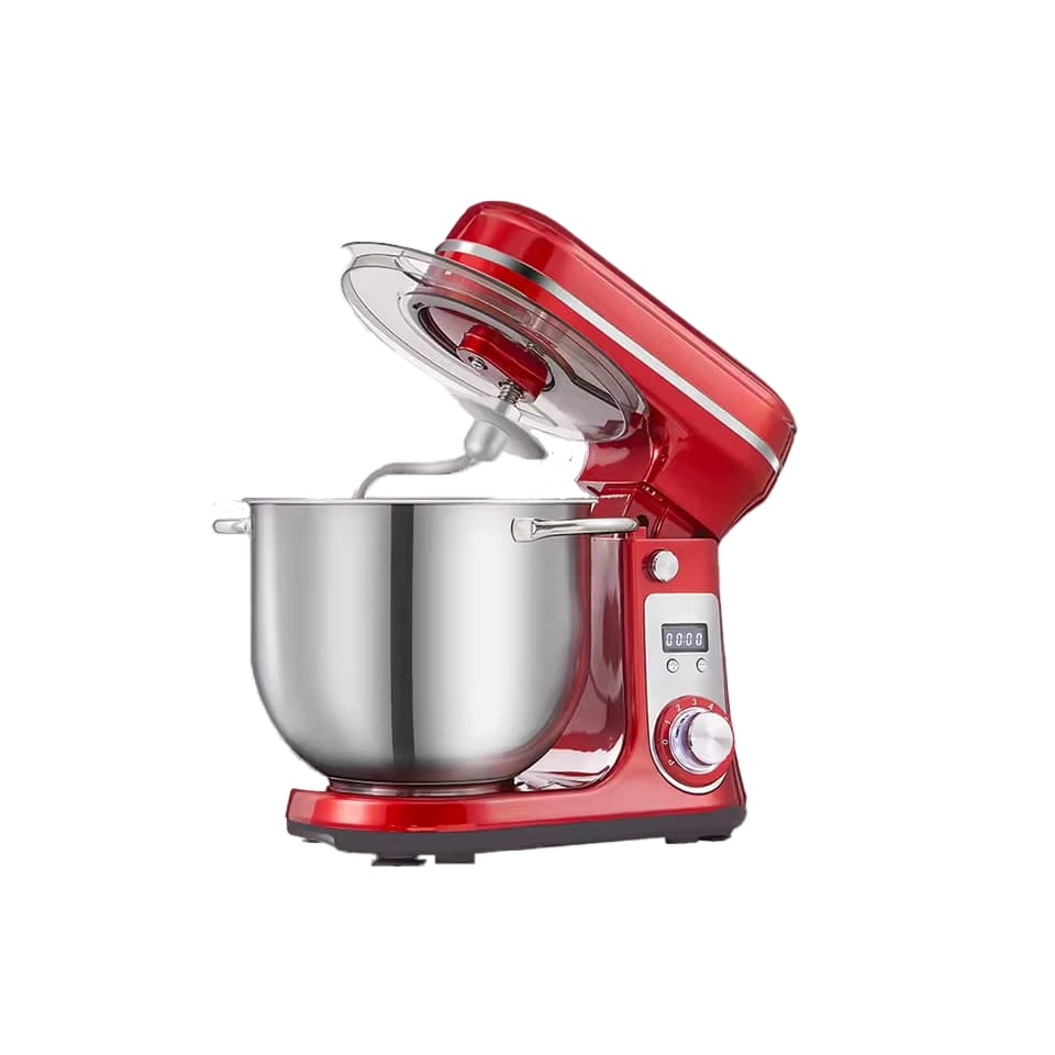 Roter 6-Liter-Küchenmixer/Teigkneter mit Edelstahlschüssel, 1200 W