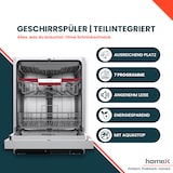 thumbnail of homeX Geschirrspüler 60 cm, Einbau Spülmaschine teilintegrierbar - 14 Maßgedecke, 7 Programme, AquaStop, DWSI601444C