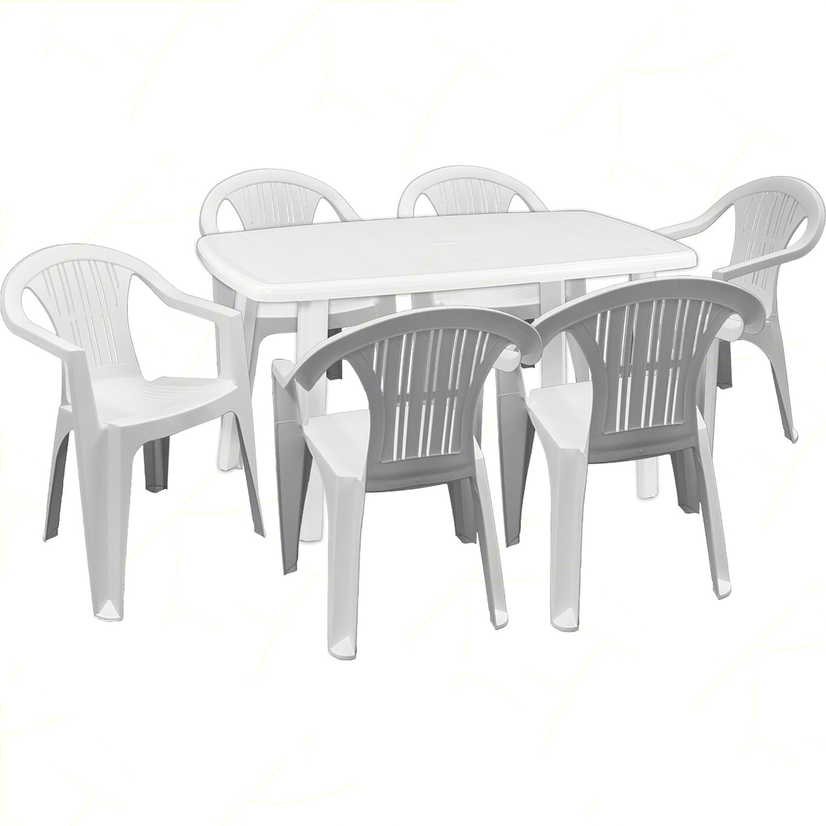 Ensemble de 6 fauteuils Ratak avec table ovale rectangulaire Cayman blanche