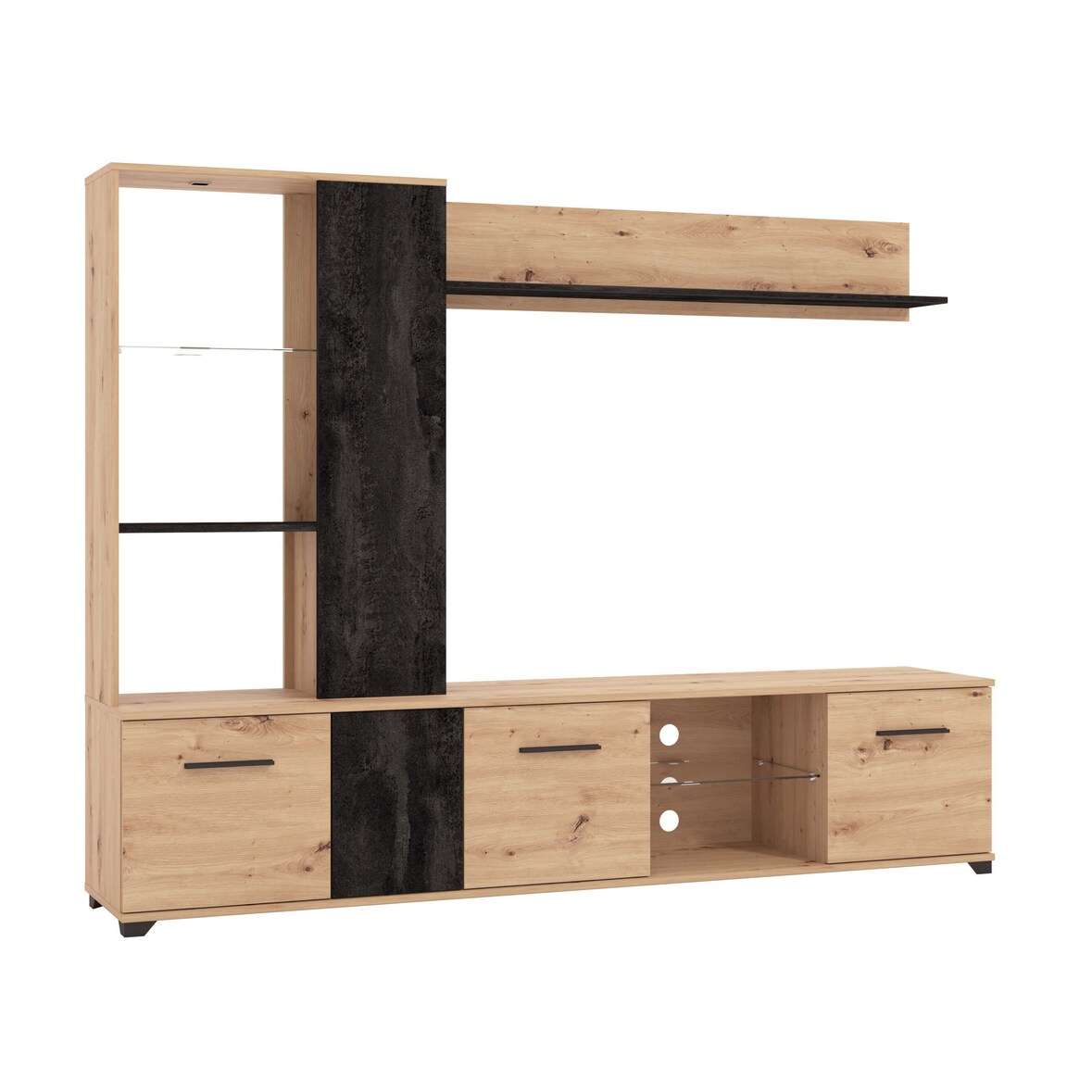 Bob Gardens parete attrezzata soggiorno quattro ante moderna minimal in legno cm 202 x 40 x 155,5 h - POLE Antracite