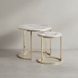 thumbnail of Moderne Marmor-Beistelltische, 2er Set, Goldene Gestelle, 50/35 cm. Weiß, 50x50x45 cm | Kadima Design