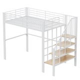 thumbnail of Hochbett 140x200 Metall mit Treppe und Stauraum, robust, platzsparend, modernes Design, Bettgestell Weiß für Schlafzimmer, stabiler Bettrahmen