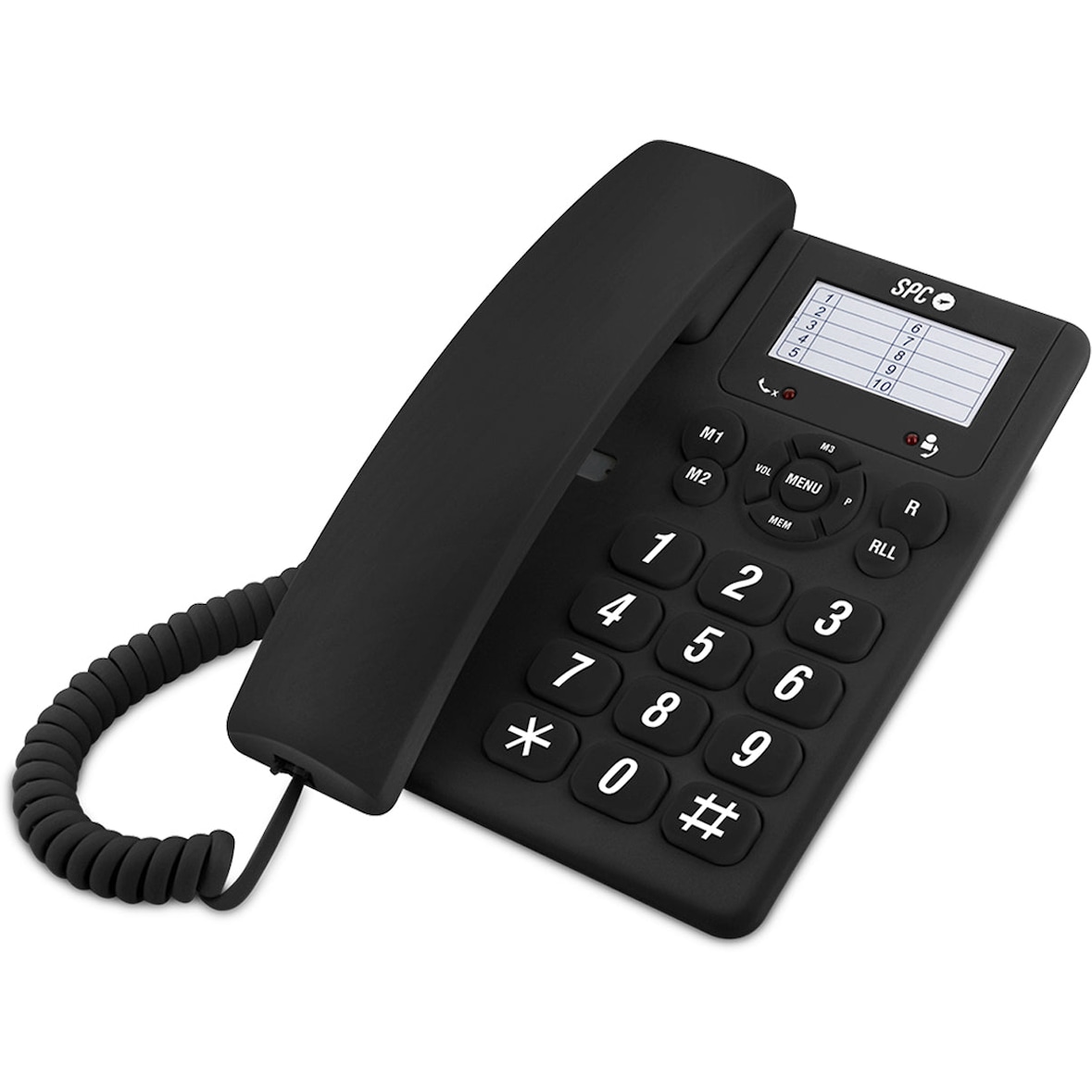 SPC Original - Telefone fixo de secretária ou de parede, teclas grandes, 3 memórias directas, volume de toque extra alto - Preto