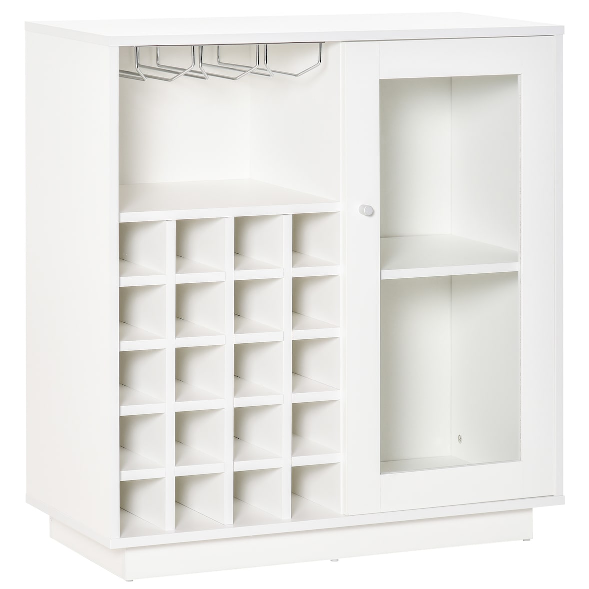 Aparador de Cocina con Botellero para 20 Botellas Armario Auxiliar con 1 Puerta de Cristal Estantes y Soporte de Copas de Vino 80x36x85 cm