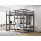 thumbnail of Hochbett 140x200 aus Massivholz mit integriertem Schreibtisch Regalen Stauraum platzsparend Funktionsbett stabile Konstruktion Grau