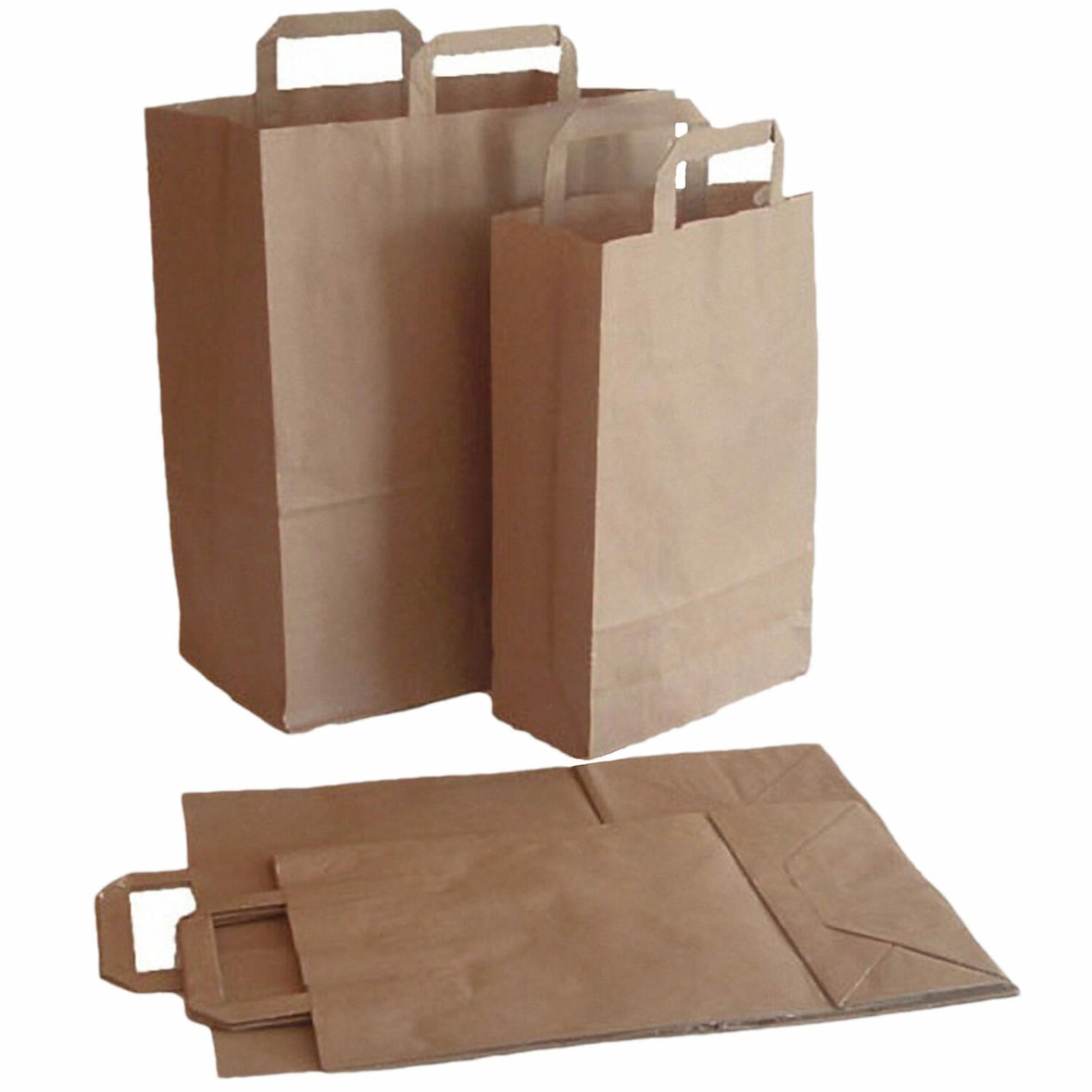 250x Papiertragetaschen aus Kraftpapier 320+220x270mm braun 80 gr.
