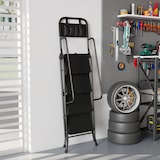 thumbnail of HOMCOM escalera plegable de 4 peldaños con bolsa de herramientas, carga 150 kg, con peldaños anchos antideslizantes, bloqueo de seguridad, negro