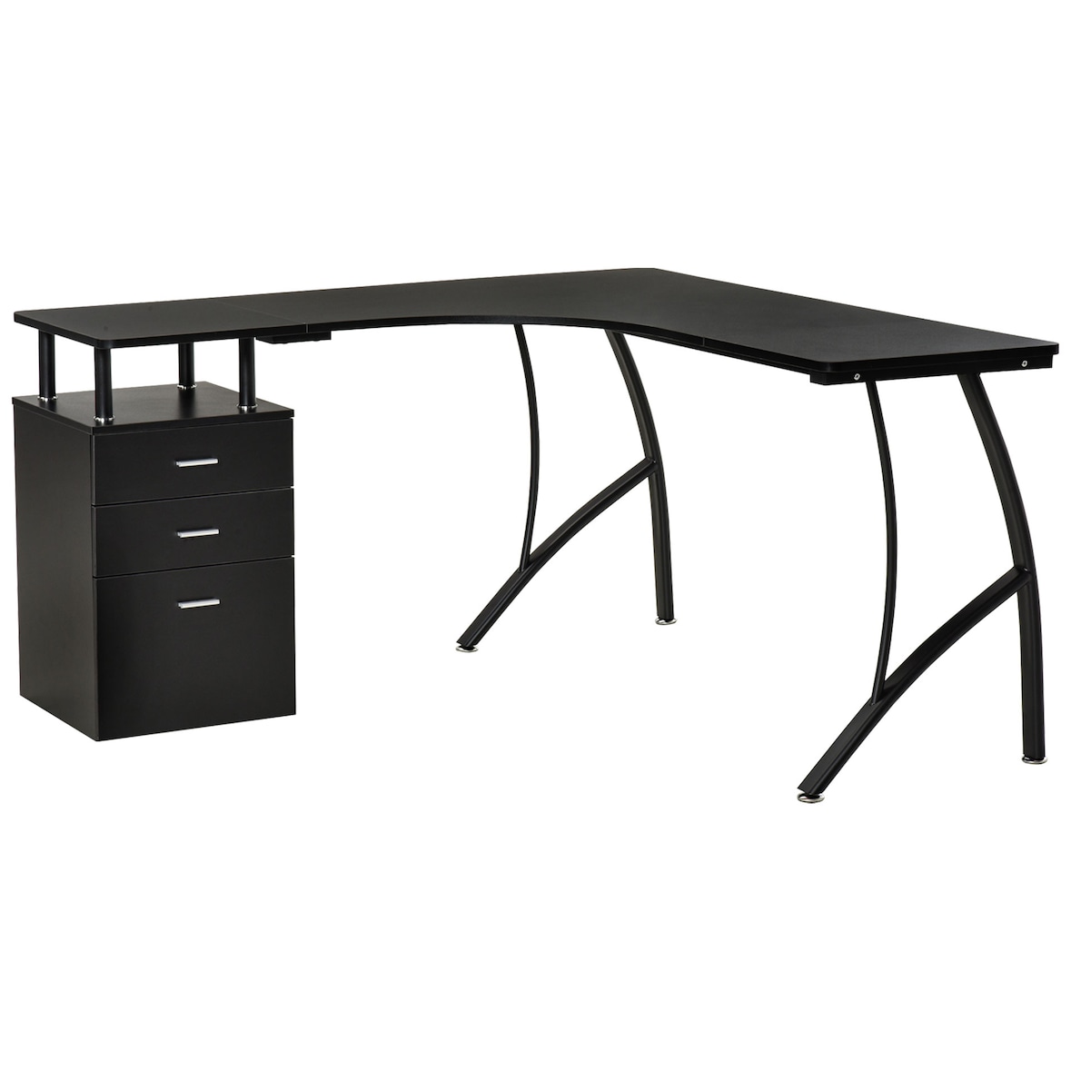 Escritorio Esquinero para Computadora Escritorio en Forma de L con 3 Cajones Mesa de Ordenador Moderna para Oficina Estudio 143,5x143,5x76 cm Negro