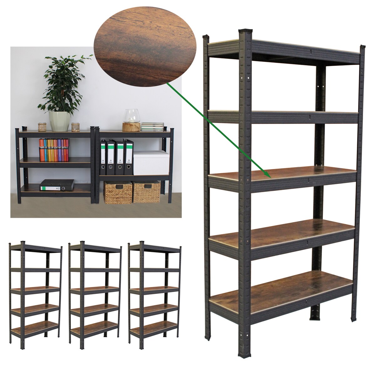 4x Wohnzimmerregal 150x75x30 cm dunkel Traglast/Regal 650 kg Steckregal Schwerlastregal Lagerregal