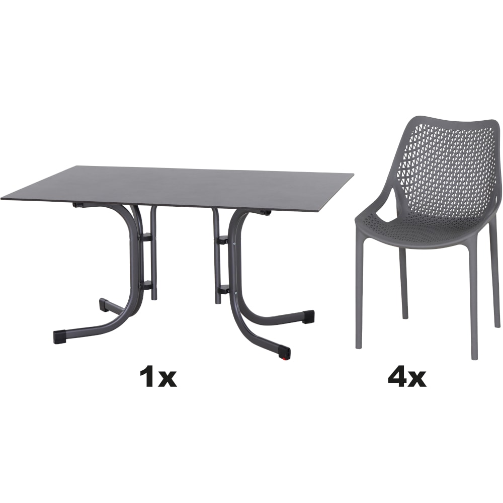 SIENA GARDEN Urban Lights Set 5teilig District gastrotauglich grau  mit Tisch Sola 140x90