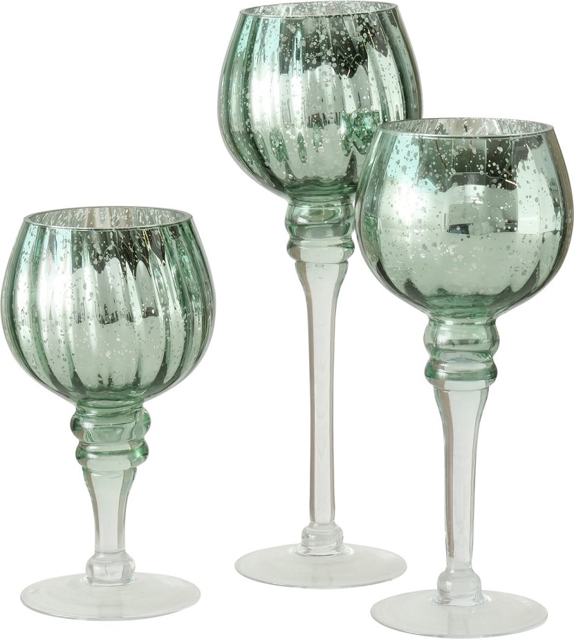 Windlicht Minou Glas H 20/25/30cm grün glanz 3er Set