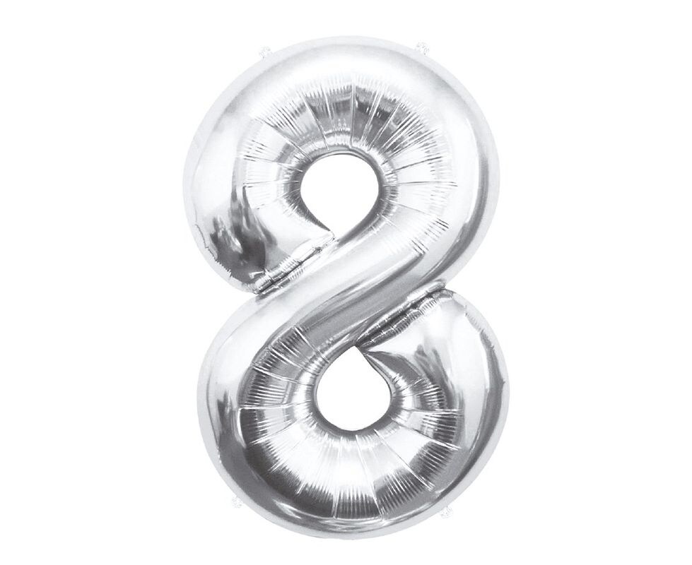 XL Folienballon Zahl 8 silber 85 cm