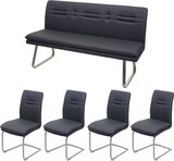 thumbnail of Esszimmer-Set HWC-H70, Esszimmergruppe Sitzgruppe Esszimmergarnitur, Stoff/Textil Edelstahl gebürstet ~ dunkelgrau 160cm