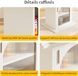 thumbnail of Ausziehbarer Esstisch 140x80x76  Weiß mit Regenbogenglas Türen, 3 Ablagen und verstellbaren Böden, platzsparender Teleskoptisch aus MDF