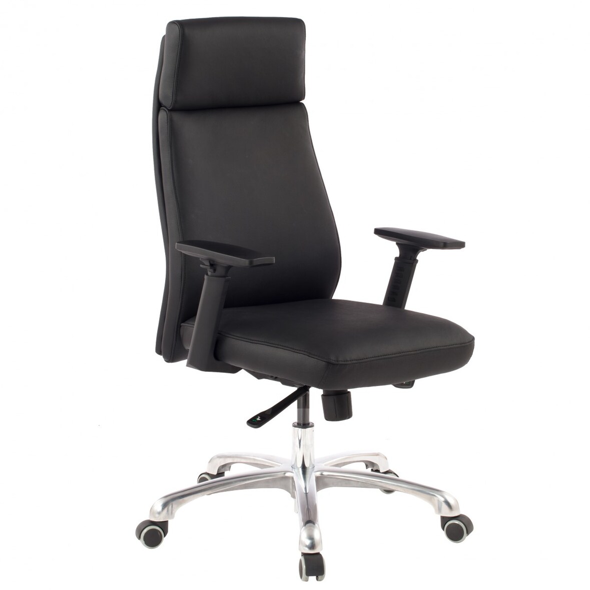 Bürostuhl PORTO Echt-Leder Schwarz ergonomisch mit Kopfstütze, Design Chefsessel Schreibtischstuhl ergonomisch mit Wippfunktion, Drehstuhl mit