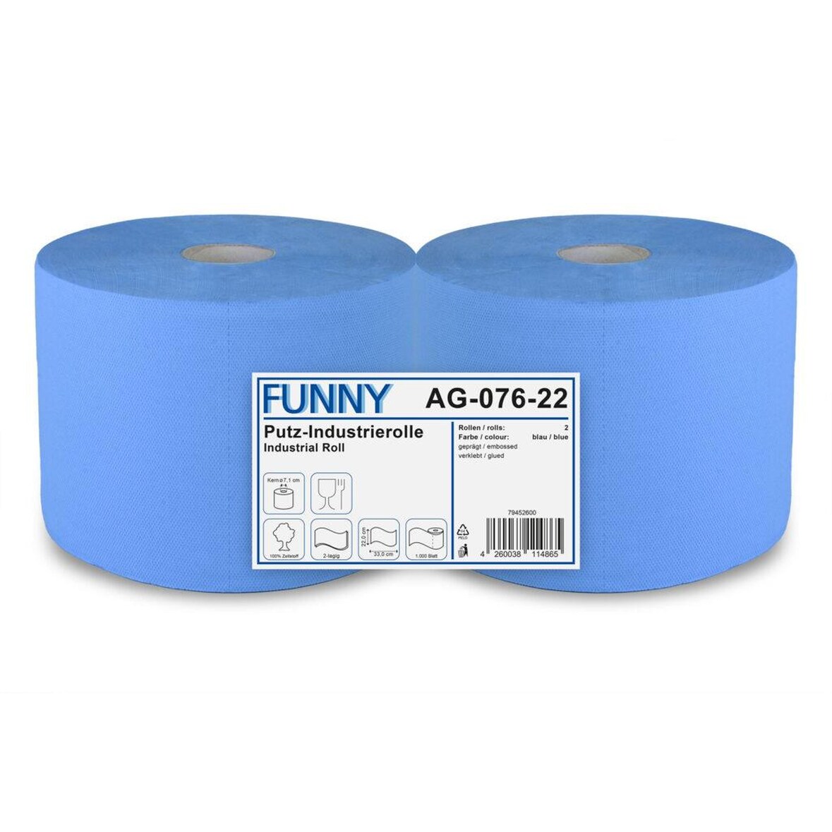 Industriepapierrolle Funny - 2-lagig - blau - 2 Rollen - 26 x 33 cm