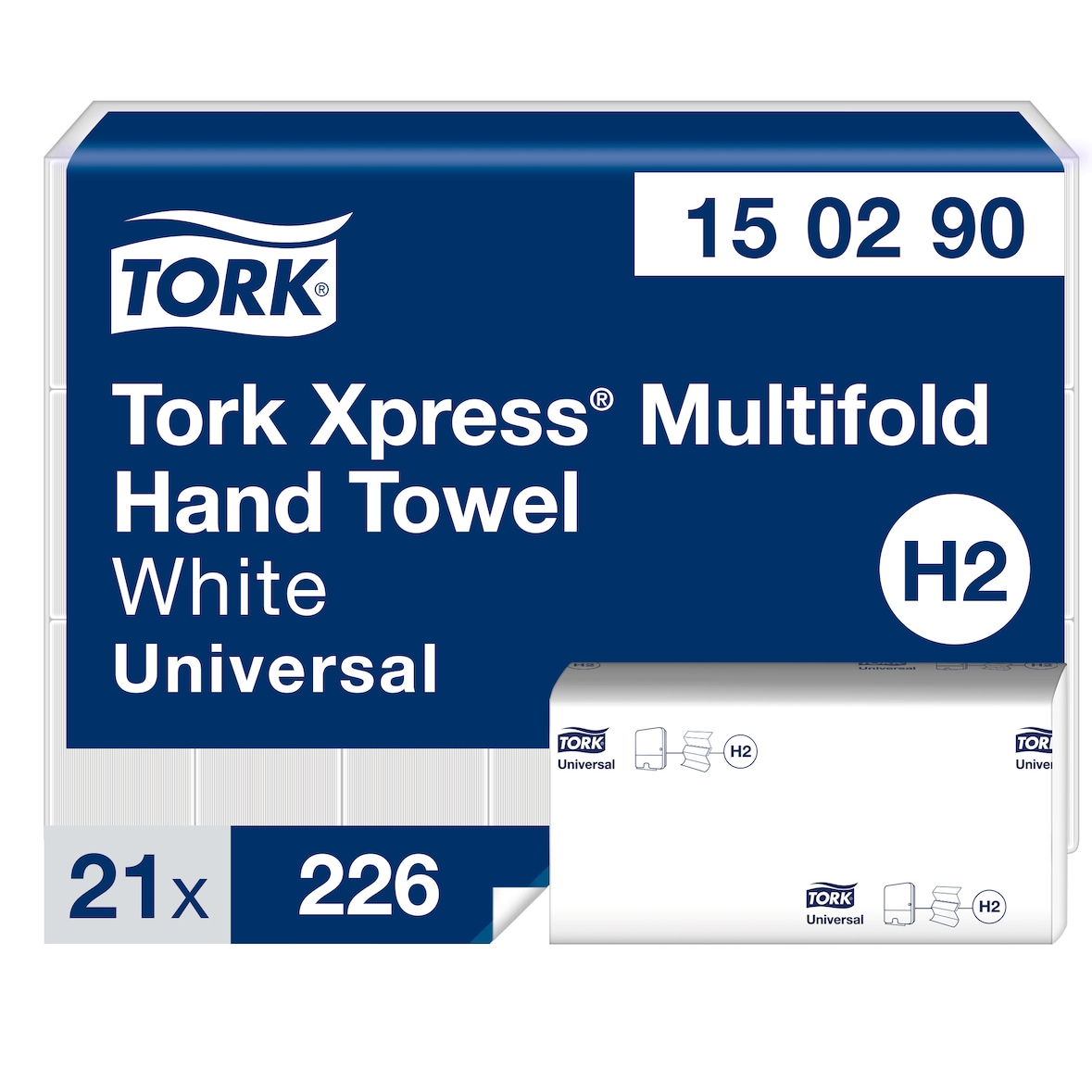 Tork Xpress kosteneffectieve multivouw handdoeken wit H2, universele kwaliteit, 2-laags, 100% gerecyclede vezels, 21 × 226 doeken, 150290