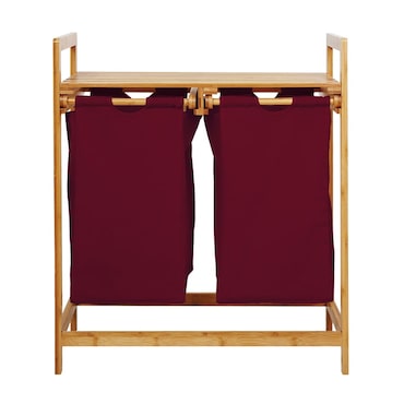 Lumaland Wschekorb aus Bambus mit 2 ausziehbaren Wschescken - 73 x 64 x  33 cm - Dunkelrot | METRO