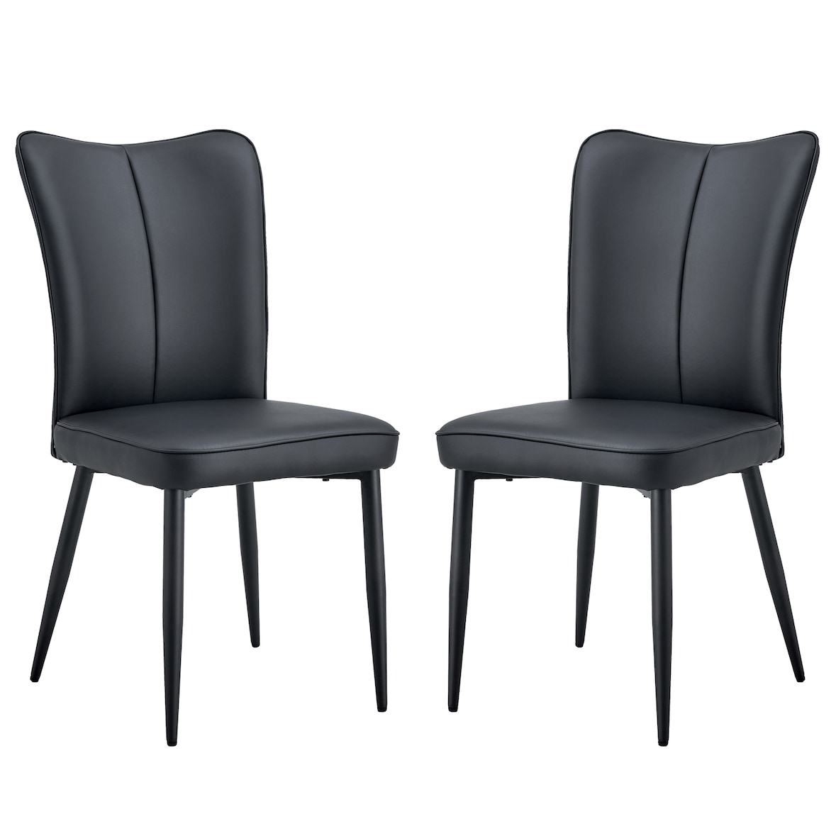 Essstuhl 2er Set Schwarz 89x45x44 cm mit PU Leder Bezug Rückenpolster und Metallbeinen, minimalistisches Design, komfortabel und stabil
