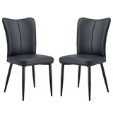 thumbnail of Essstuhl 2er Set Schwarz 89x45x44 cm mit PU Leder Bezug Rückenpolster und Metallbeinen, minimalistisches Design, komfortabel und stabil