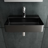 thumbnail of Alpenberger Waschbecken 60 cm mit Nano | Aufsatzwaschbecken Schwarz Matt Badezimmer Gäste-WC | Keramik Waschbecken mit Überlauf & Hahnloch Waschtisch