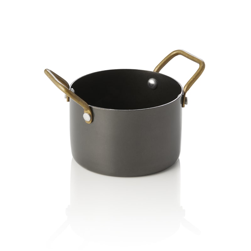 Serviertopf STEEL & STYLE mit 2 Messinggriffen, 310 ml, Ø 9 cm, schwarz, Messing, PVD, Chromnickelstahl