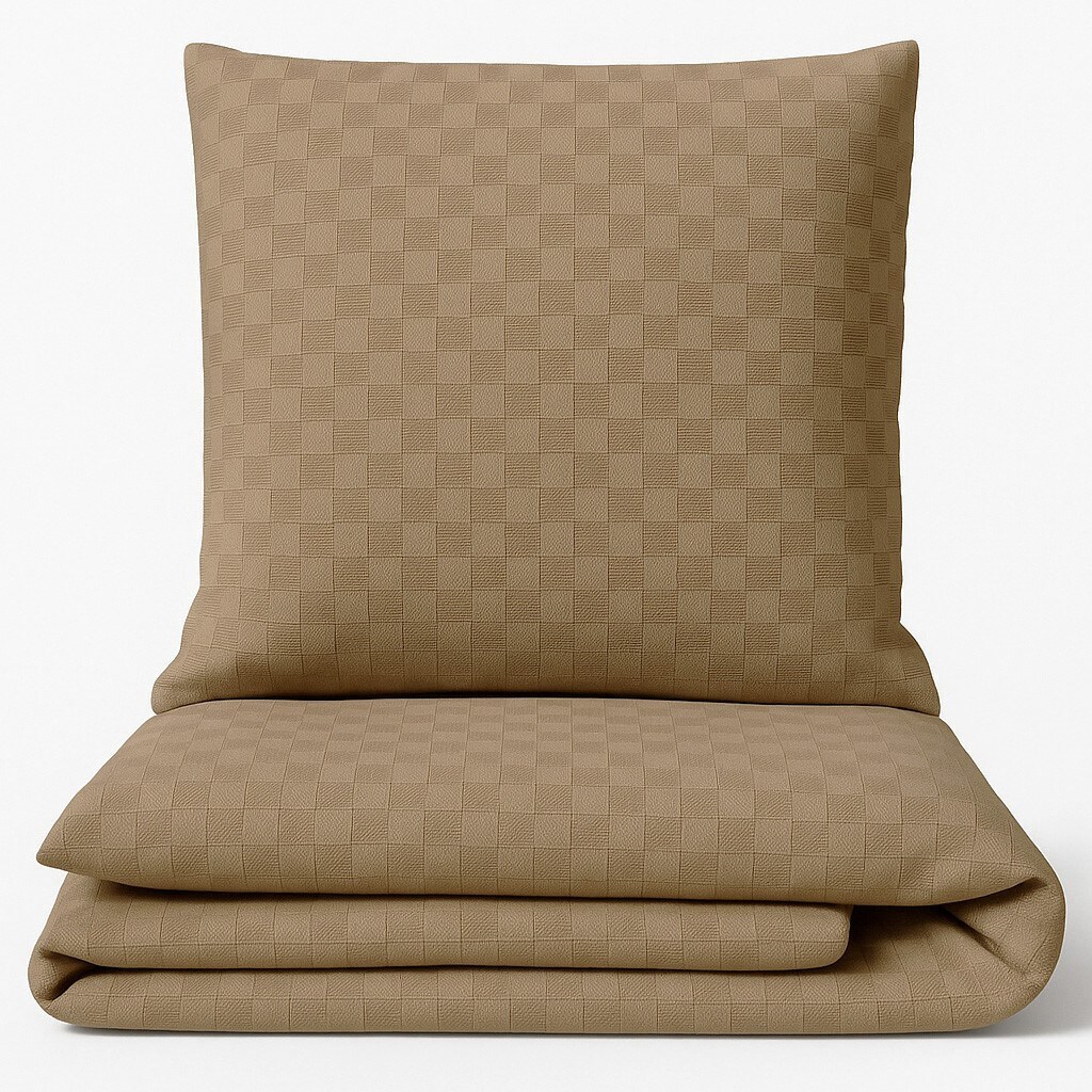 Bettwäsche 200x200 cm Baumwolle Set Renforce Taupe Kariert weich Kissenbezug 80x80 cm mit Reißverschluss alle Jahreszeiten