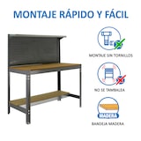 thumbnail of SimonRack Banco de Trabajo Taller, Capacidad Carga 400 kg, 1445x910x610 mm, Panel Perforado, 1 Cajón, Gris/Madera - BT-3