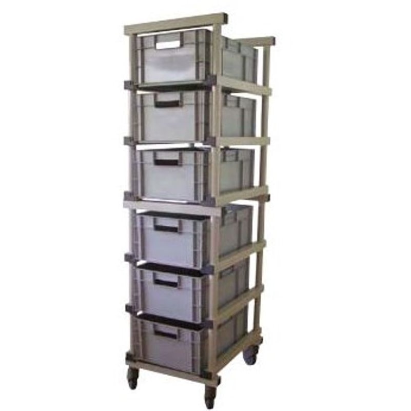 Carro porta bandejas plegable de 540 x 650 x 1900 mm. (h)  Para cajas o bandejas N.E. de hasta 235 mm. (h) 6 niveles GRIS, RUEDAS DE PP