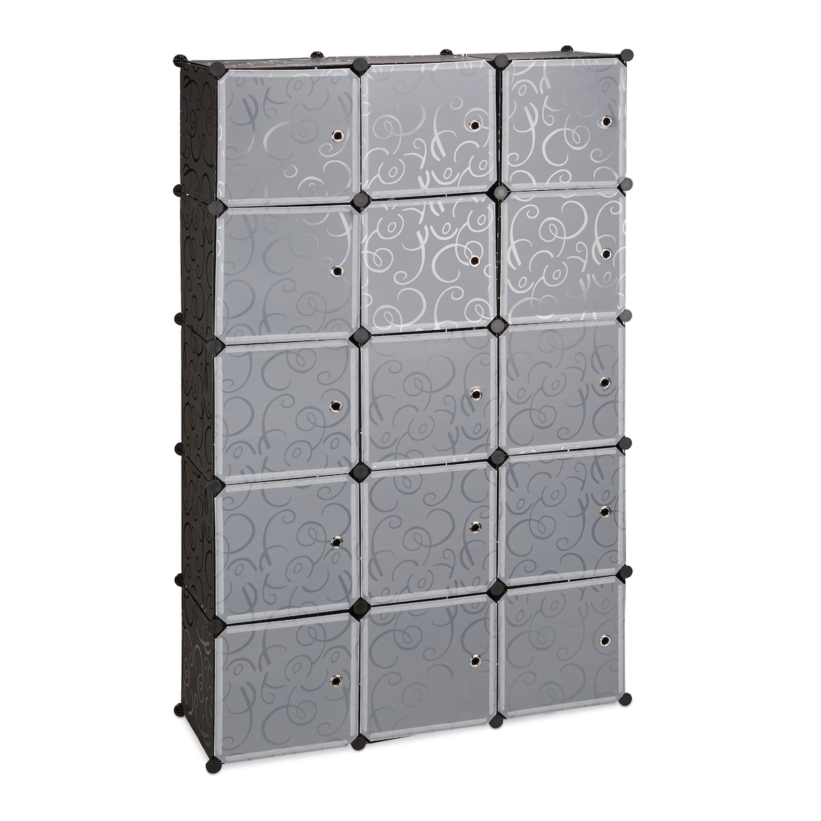 Relaxdays Regalsystem Kleiderschrank mit 11 Fächern, Garderobe mit 2 Kleiderstangen, DIY Kunststoff Steckregal, schwarz