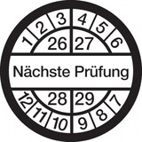thumbnail of Prüfplakette ab 26, Nächste Prüfung, weiß/schwarz, Ø 16 mm - Bogen = 10 Plaketten - 16 mm Dokumentenfolie selbstklebend