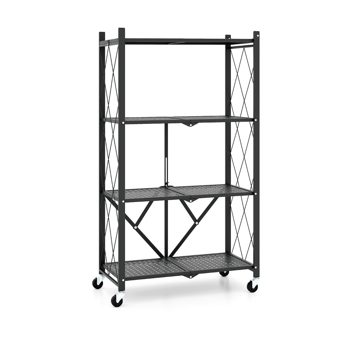 Helloshop26 - Scaffale portaoggetti pieghevole 71 x 34 x 126 cm con ruote bloccabili design moderno e robusto in metallo nero 20_0014777